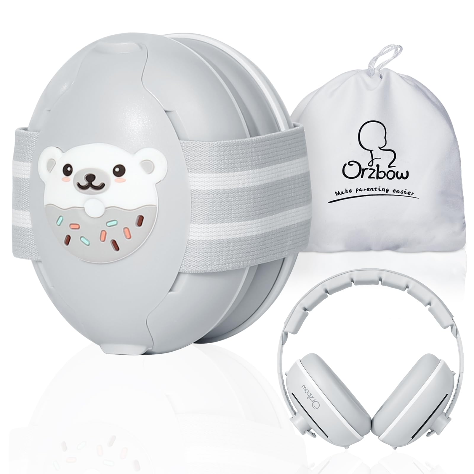 2-in-1 Baby Ear Muffs Noise Protection - Adjustable Noise Cancelling Headphones For Infants 1-48 Months, Grey