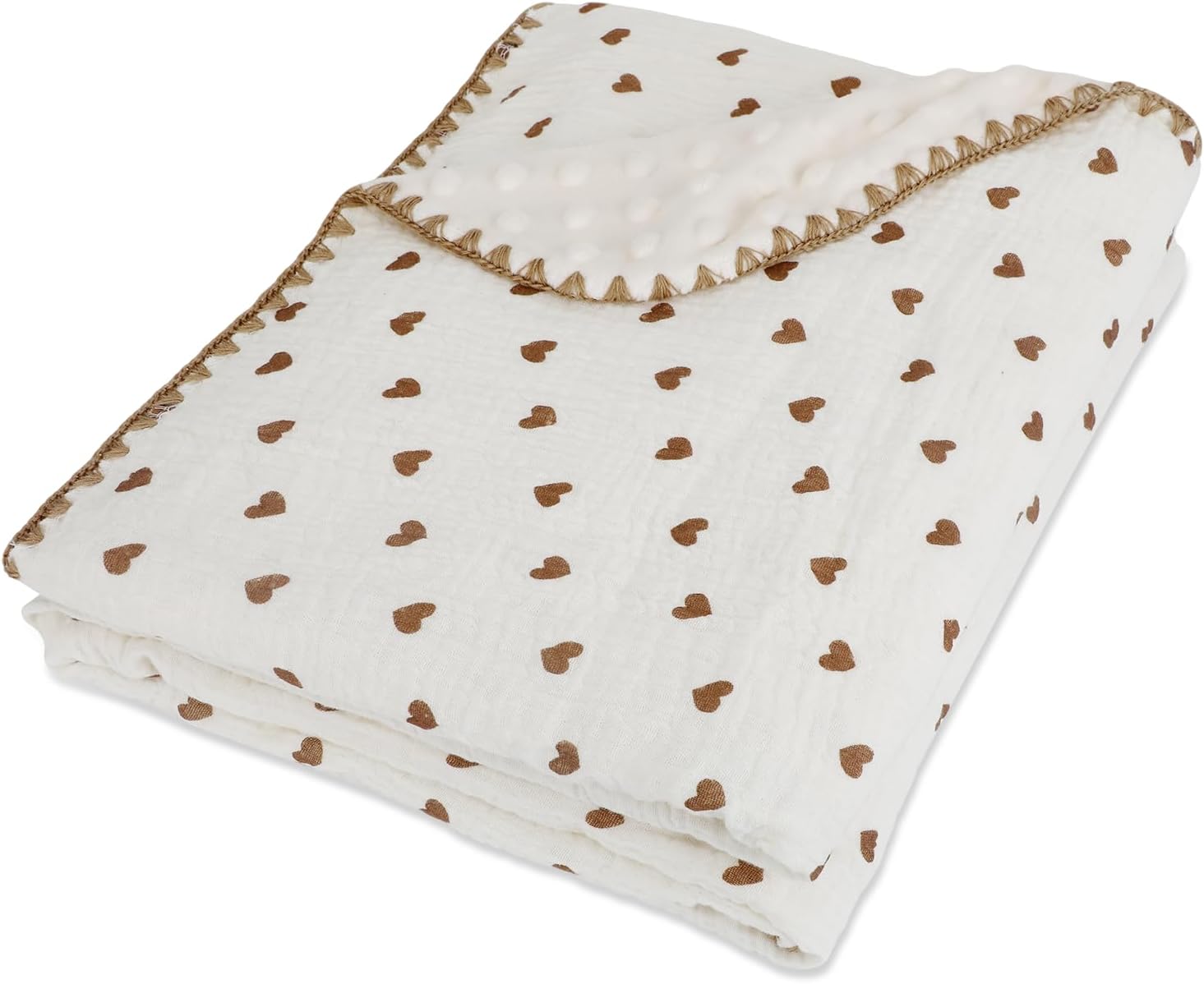 Baby Soft Double Muslin Thick Blanket Dotted Backing Cotton 40X55in Minky Blanket for Crib, Stroller, Travel, Decorative Shower Gifts Baby Essentials Girl&Boy (Teddy Bear)