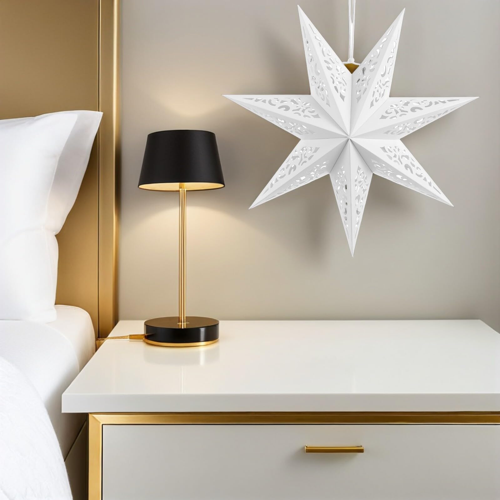 Abat-jour Étoile Ajouré en Papier Blanc, 45cm Décoration Festive