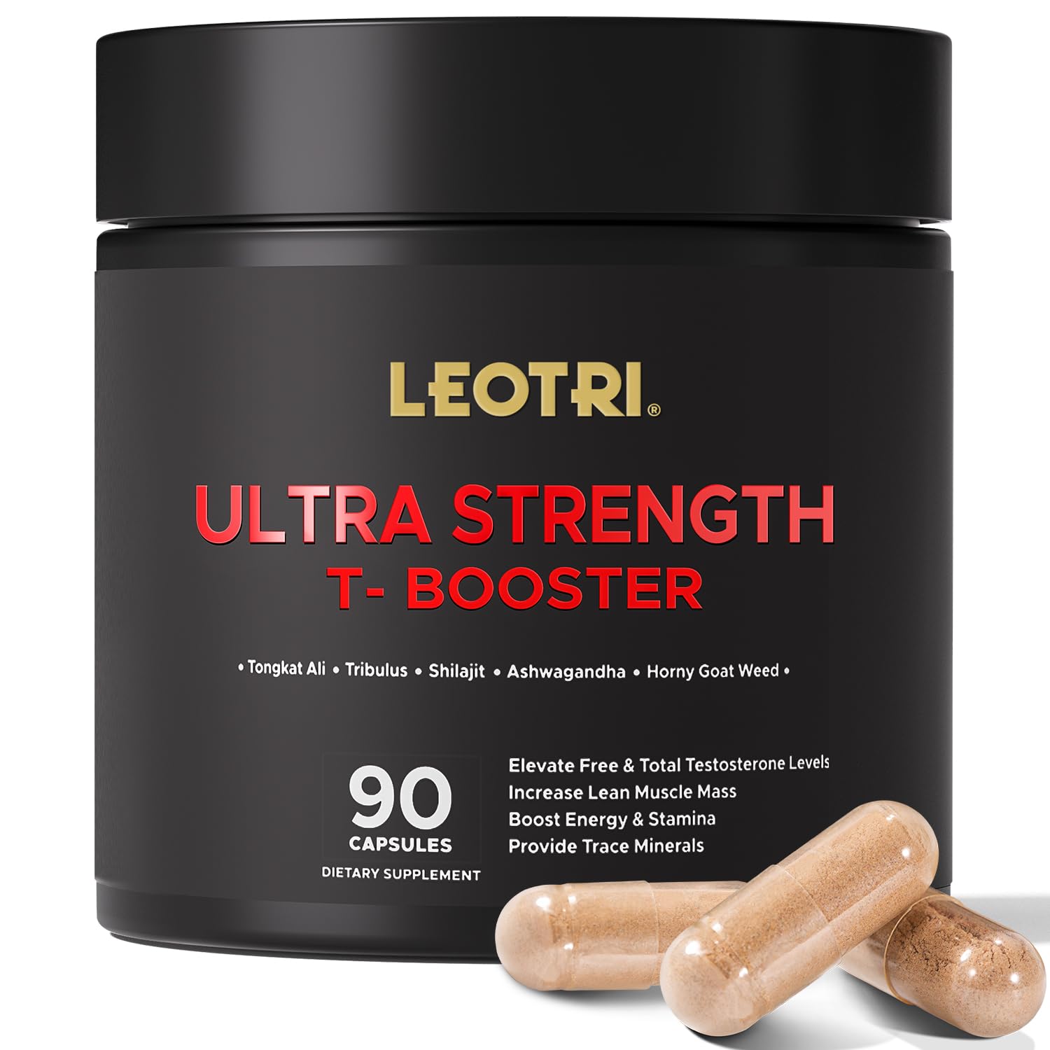 Leotri Suplemento para Homens com Tribulus, Horny Goat Weed, Tongkat Ali, Ashwagandha, Shilajit e Fenugreek, 90 cápsulas