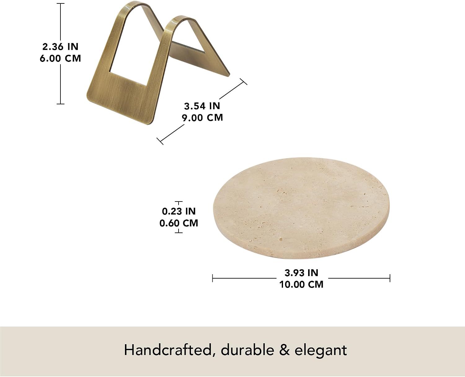 Ellementry Ceramic Coaster Set with Holder – Set of 4 Handcrafted Drink Coasters for Table Protection – Premium Travertine Circular Design – Sturdy Bar Accessories for Coffee Table & Desk