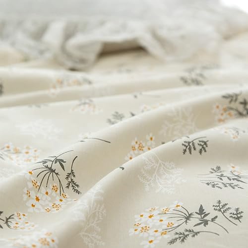 Miniatura 6 de Funda de edredón, 100 % algodón, juego de ropa de cama de 3 piezas con diseño floral para niñas, reversible, estampado estilo jardín florido