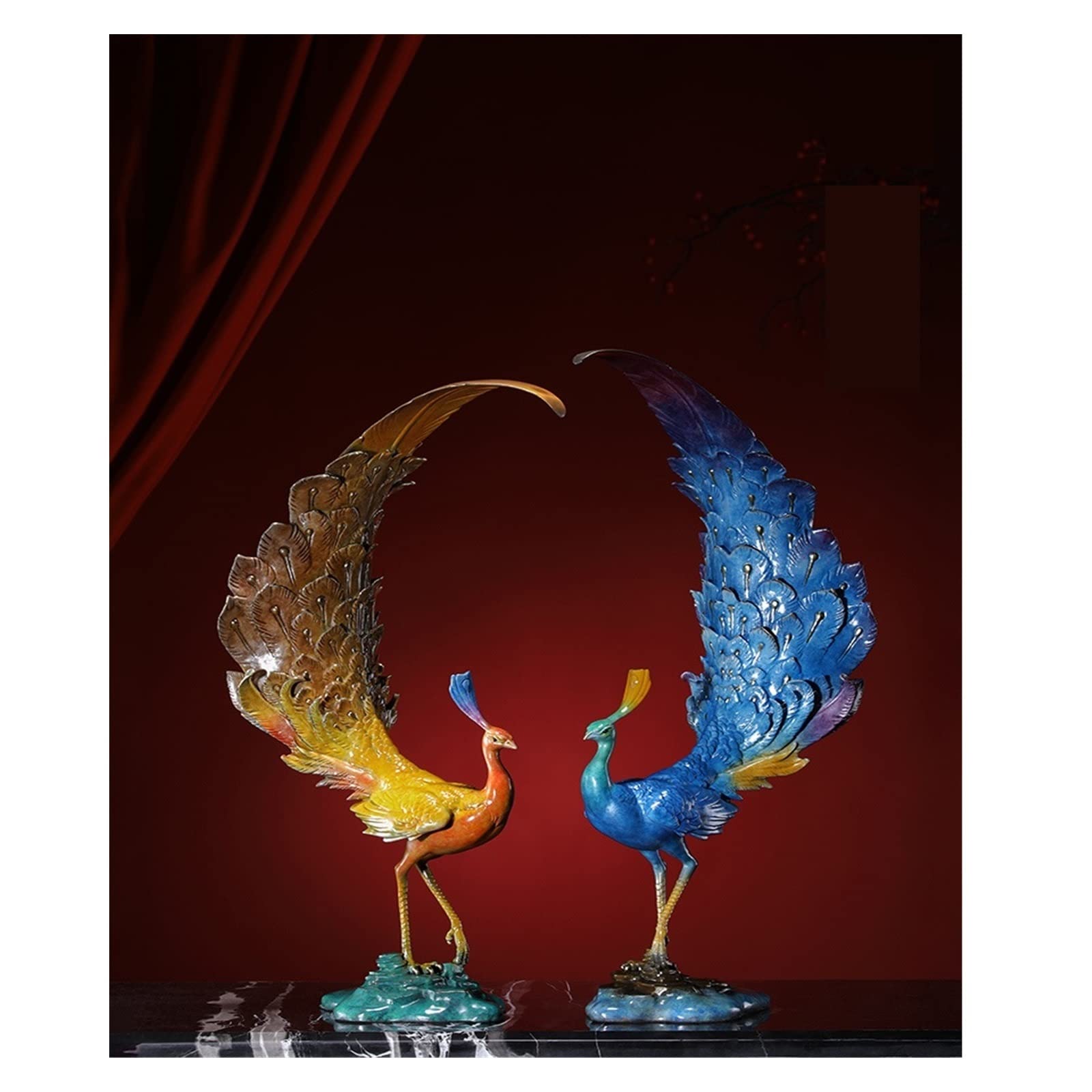 hongchenke34 Copper statue Copper Peacock Entrance Ornament Living Room Rich And Auspicious Decorations Objects Office Crafts(A+B)