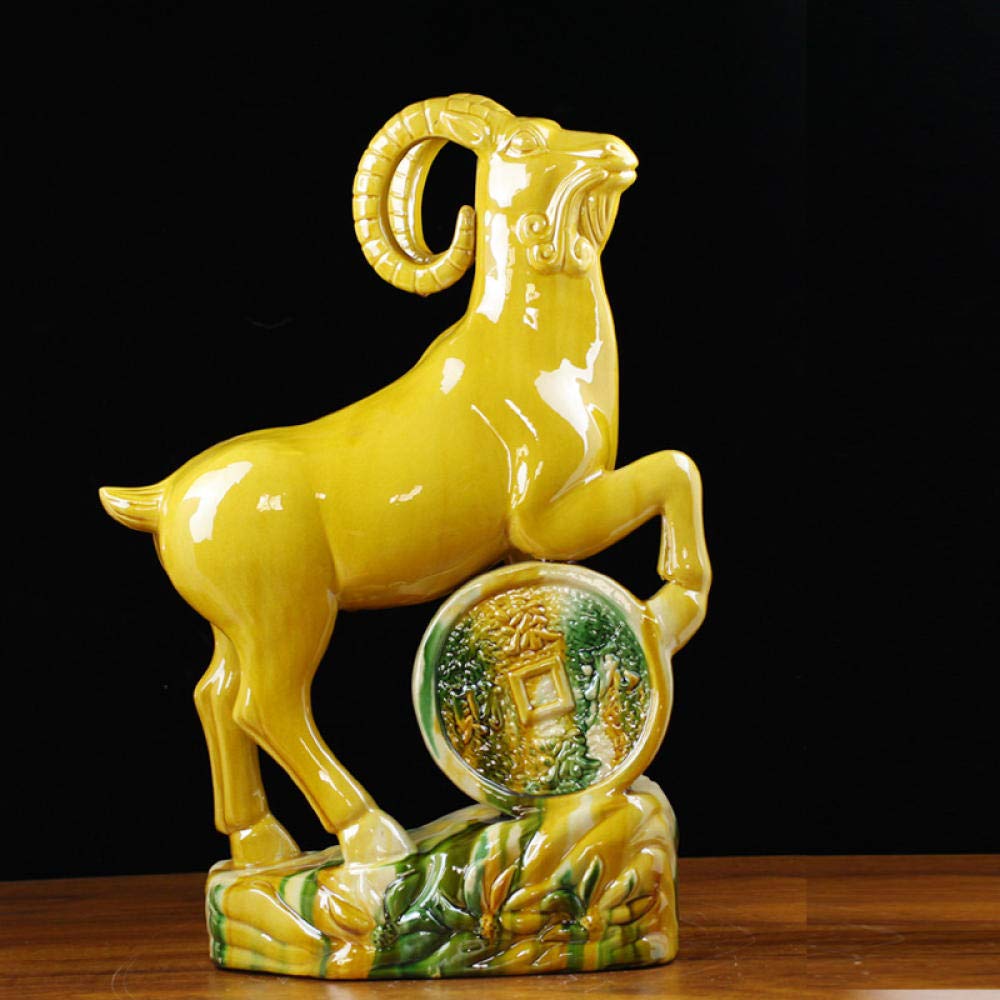 Figurka kolekcjonerska prezent statuetka ozdoba na biurko do wystroju biura domowego, ceramiczne ozdoby owcze dom salon dekoracje rękodzieło prezenty @ biały (kolor: żółty)