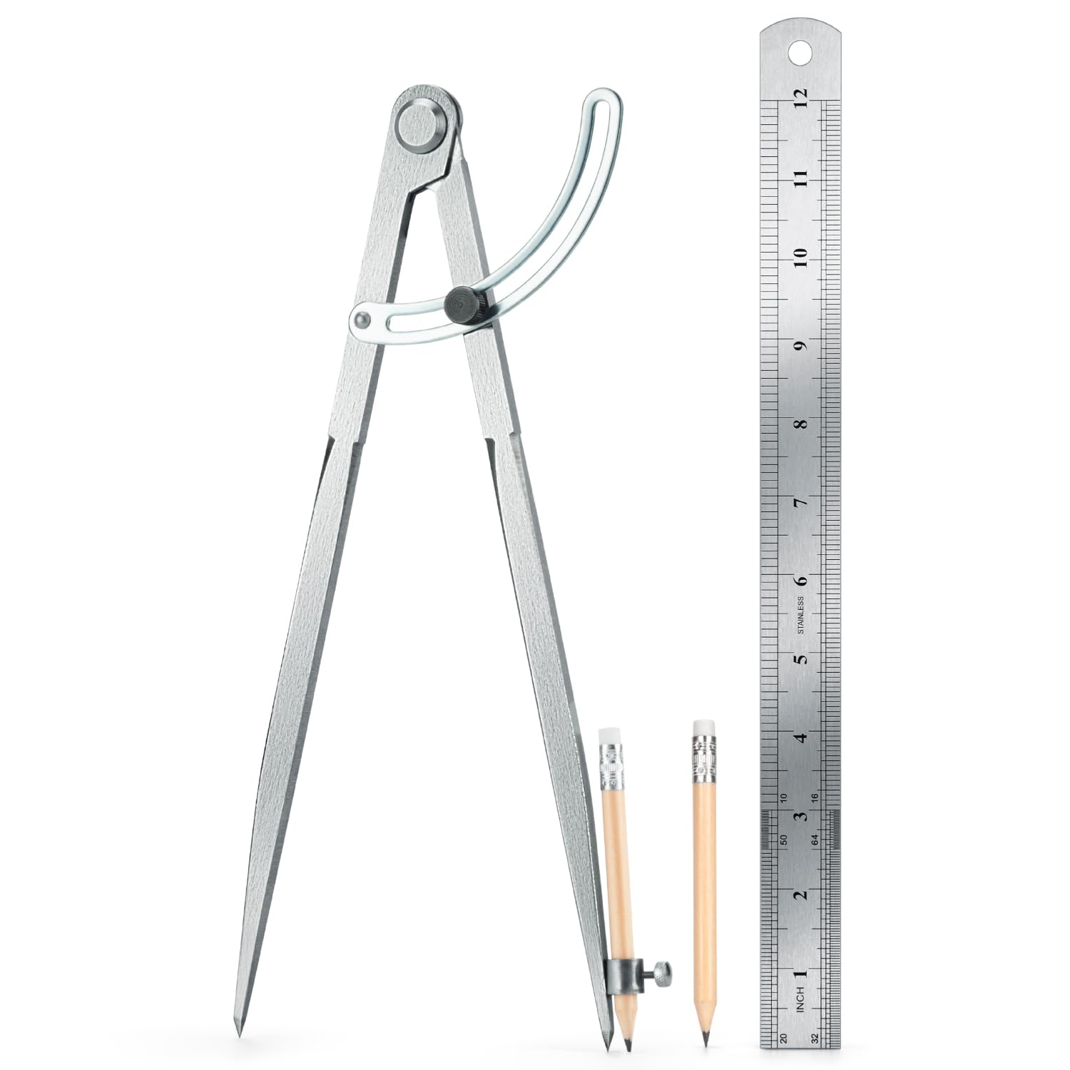 WORKLION Woodworking Compass Geometry Tool - Professional Locking Drafting Compass with Pencil Holder - 12 Inch Metal Geometry Compass for Drawing Circles and Geometry.