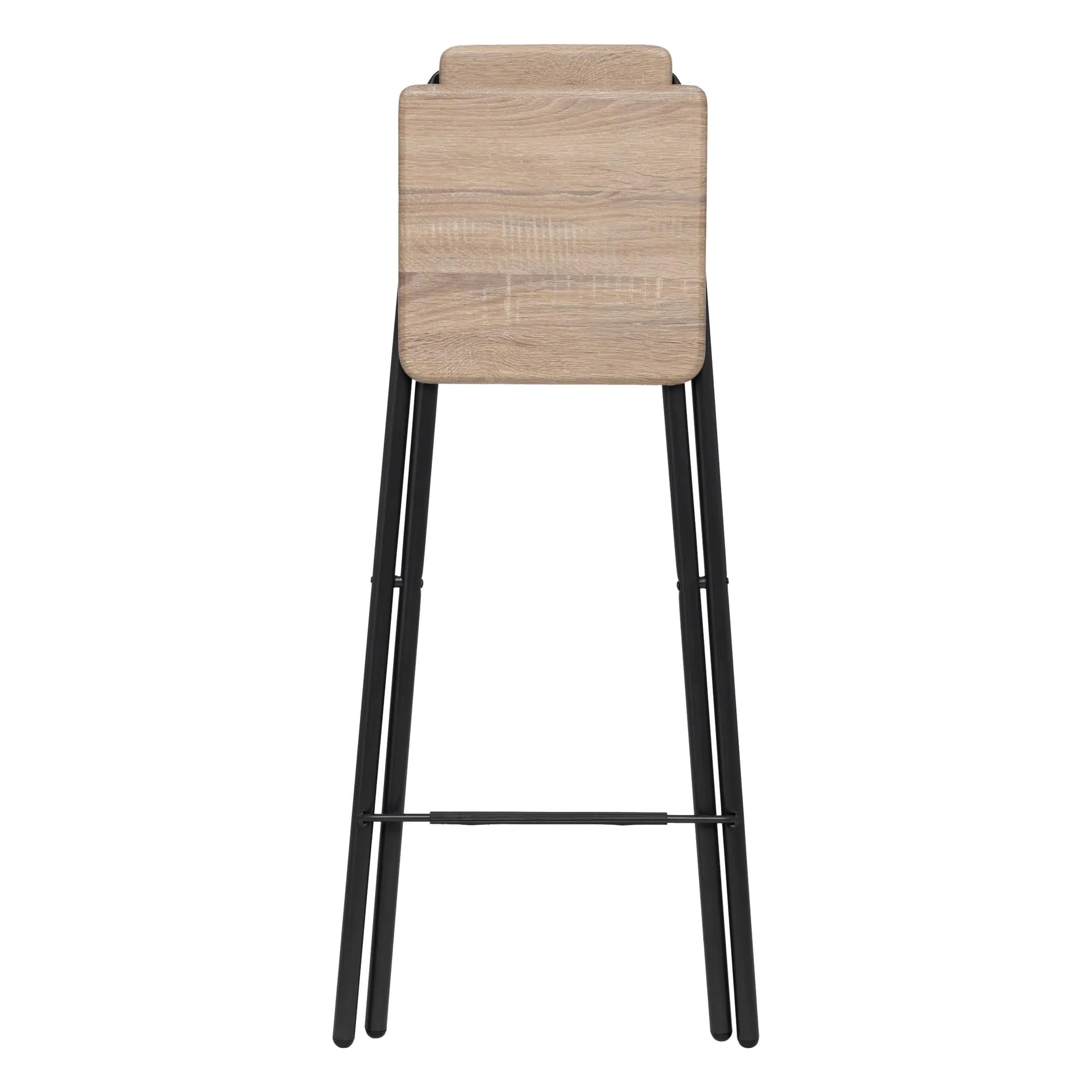 Bissolo Casa Sgabello Alto Pieghevole, Seduta in MDF Naturale, Struttura in Metallo Nero, 47,5 x 50 x 98 cm, Altezza Seduta 75,5 cm