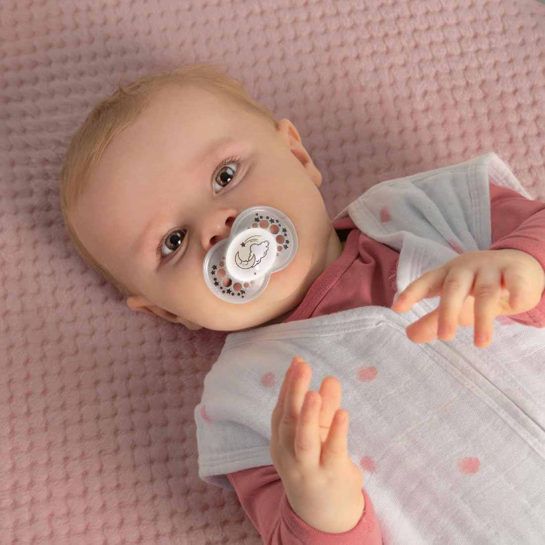 MAM Original Night Ciuccio Luminoso in Set da 2, in Silicone SkinSoft con Custodia Porta Succhietto, 16+ Mesi, Rosa