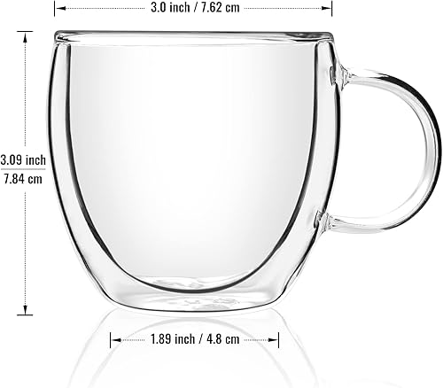 Miniatura 6 de Vasos de café expreso de doble pared de 5 oz5.1 fl oz, un juego de 2, vasos de vidrio de borosilicato con aislamiento térmico con asa