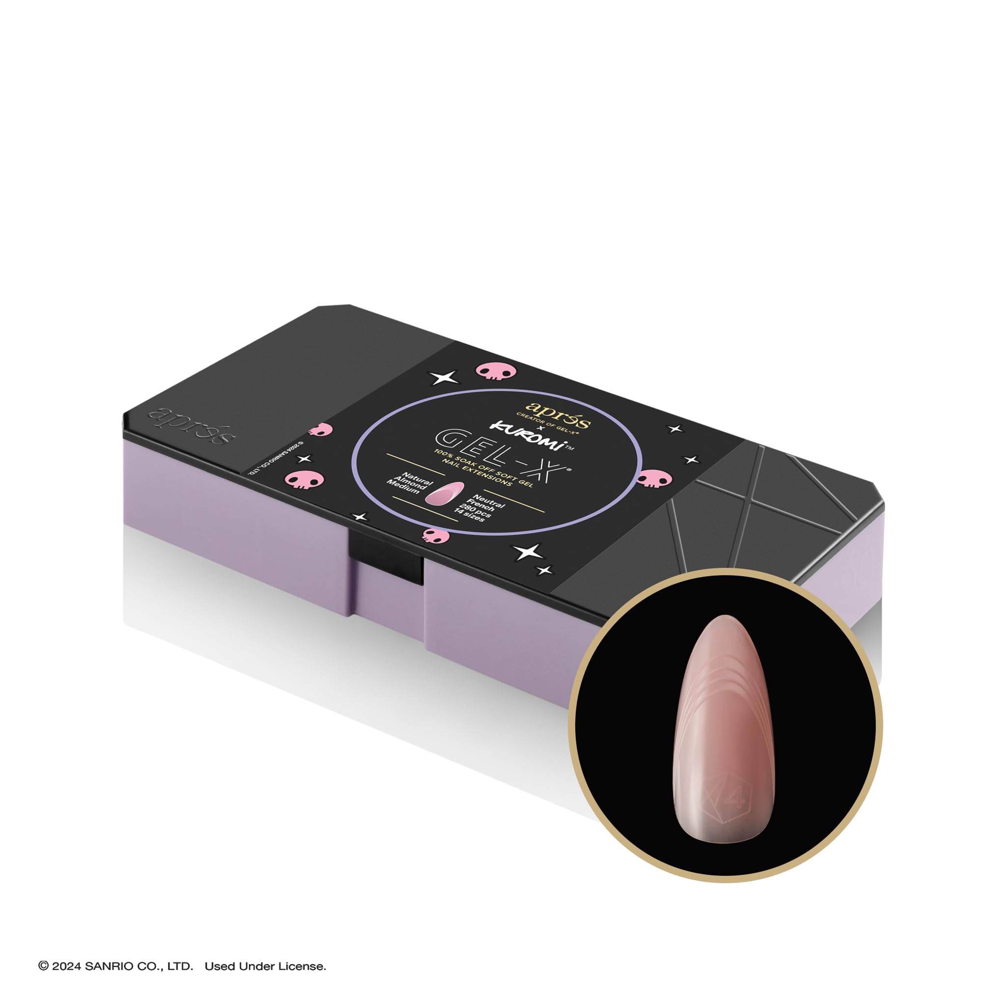 APRÉS x Kuromi™ Gel-X Nail Extension Kit w/ Neutral French Natural Almond Medium Nail Tips, Extend Gel, Bonder, Gel-X Prep, Sanrio Omni Light