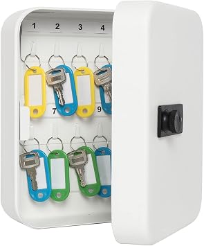 Key Box with Combination Lock, Lock Box with 20 Key Cabinet, Key Lock Box Wall Mount, 7.8 x 6.3 x 2.9 Inches, White