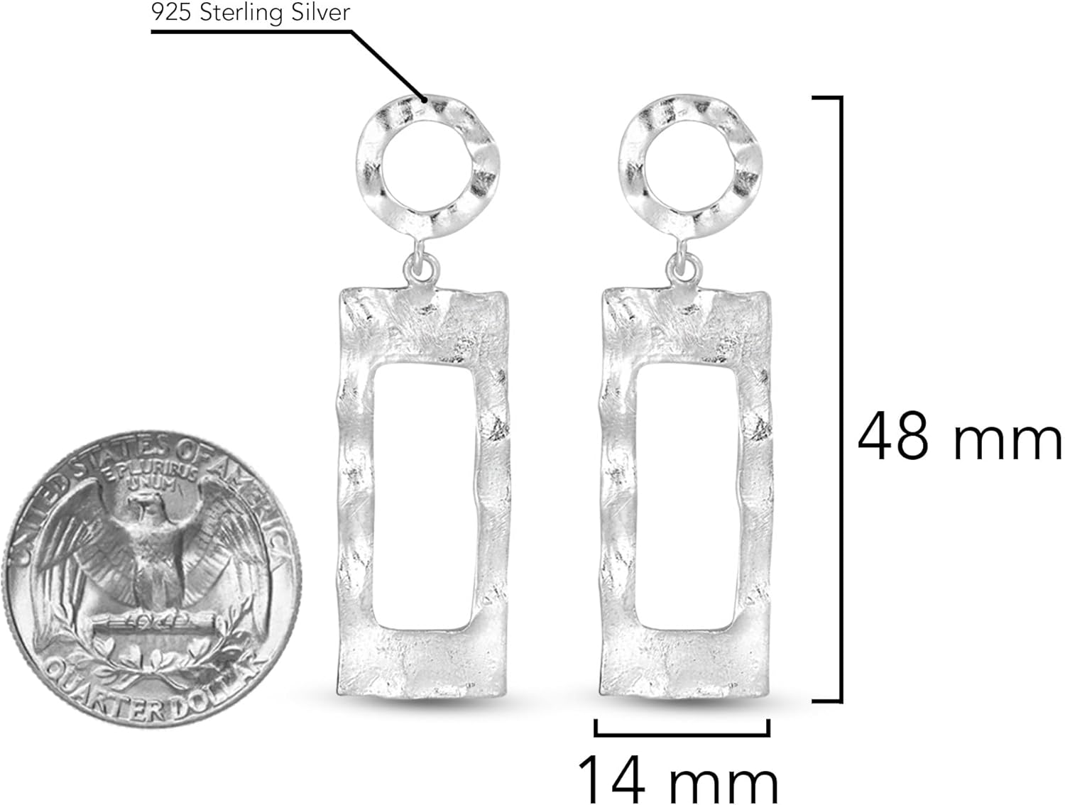 AeraVida Trendy Hollowed Rectangle Hammered Boho Sterling Silver Post Earrings | Sterling Silver Drop Earrings | Drop Earrings for Women | Earrings Set - Image 4