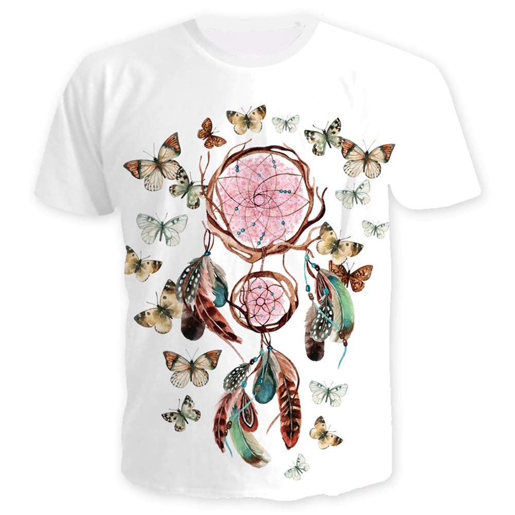 Genuxury Fashion Mens 3D Digital Printed Butterfly with Feather Pattern T-Shirts Top Tees