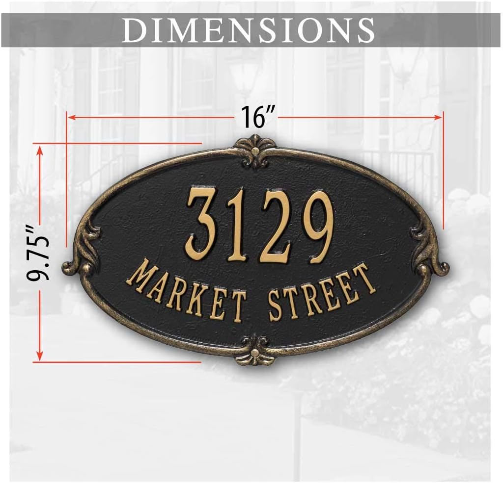 Whitehall™ Personalized Cast Metal Address plaque - LAWN MOUNTED MONTECARLO Plaque. Made in the USA. BEWARE OF IMPORT IMITATIONS. Display your address and street name. Custom house number sign.