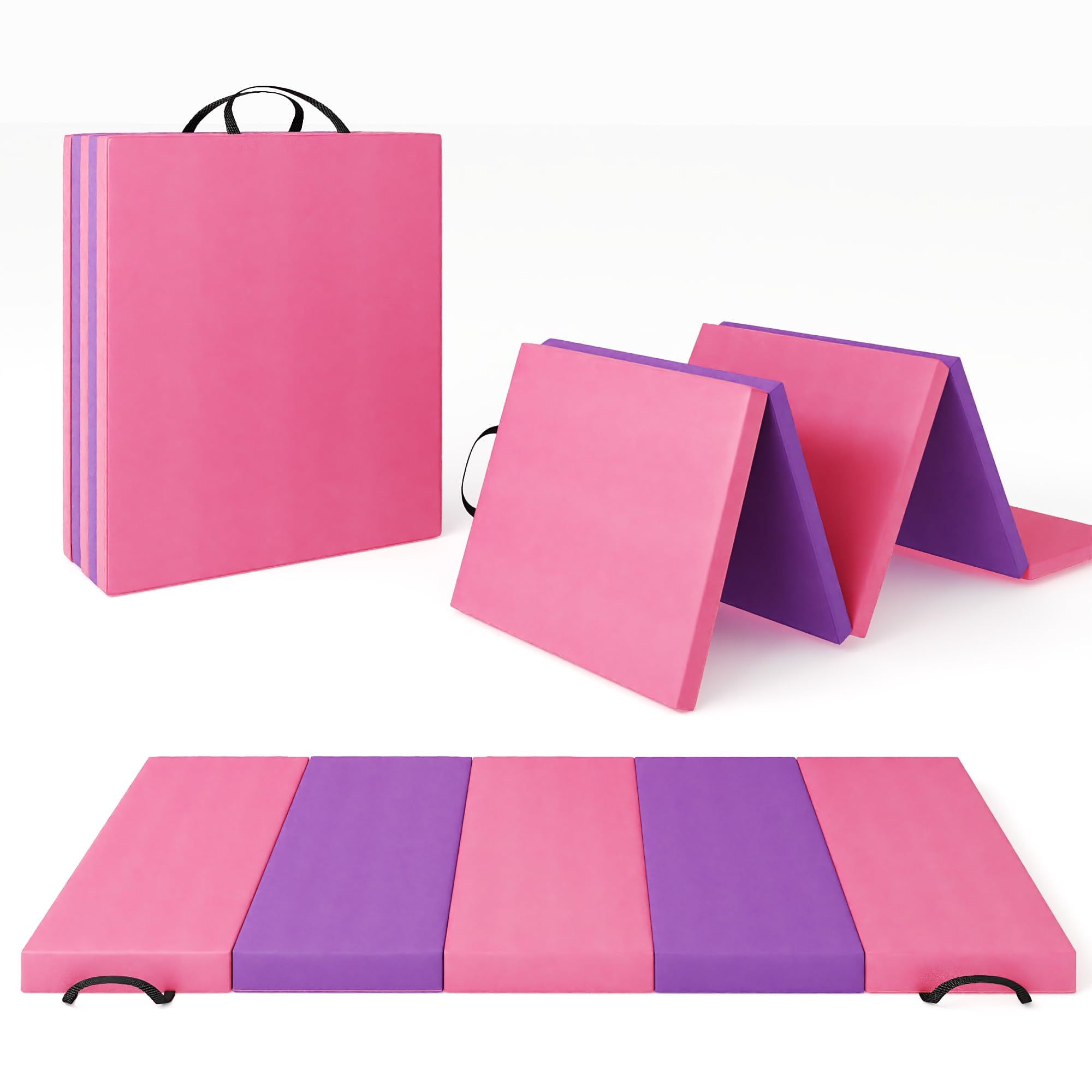 Garvee Esterilla de gimnasia plegable, 180 cm de largo x 60 cm de ancho x 5 cm de grosor, alfombrilla de gimnasio con asas de transporte, espuma EPE de alta densidad, antideslizante, piel sintética
