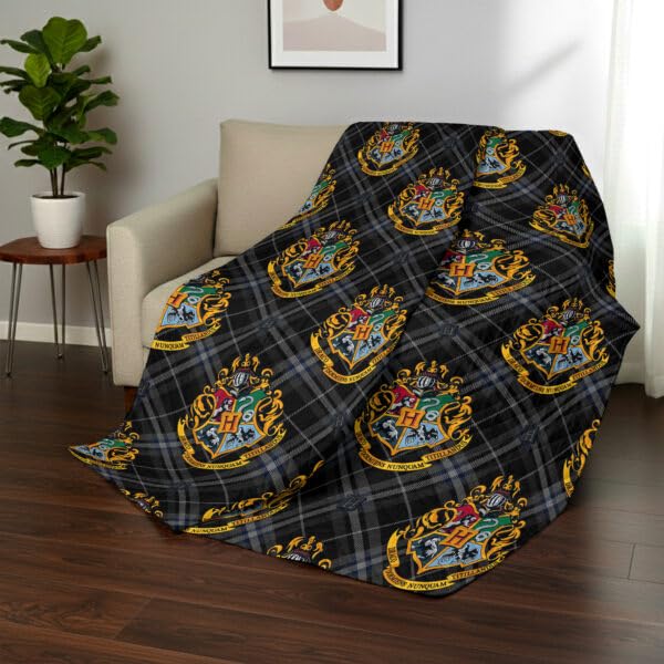 Image of Warner Bros Harry Potter Preppy Hogwarts Quilted Throw Blanket, House Crest Patchwork Design, Adults Boys Girls, Soft Lightweight Bedding for Bed, or Couch, 60 x 80 inches