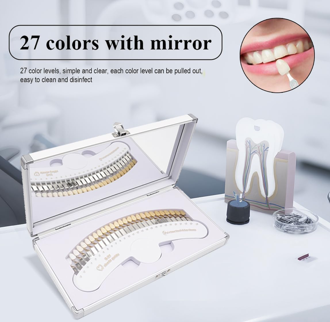 Professional White R-27 Tooth Whitening Shade Chart with 27 Colors Dental Lab Bleach Shade Guide Color Comparator