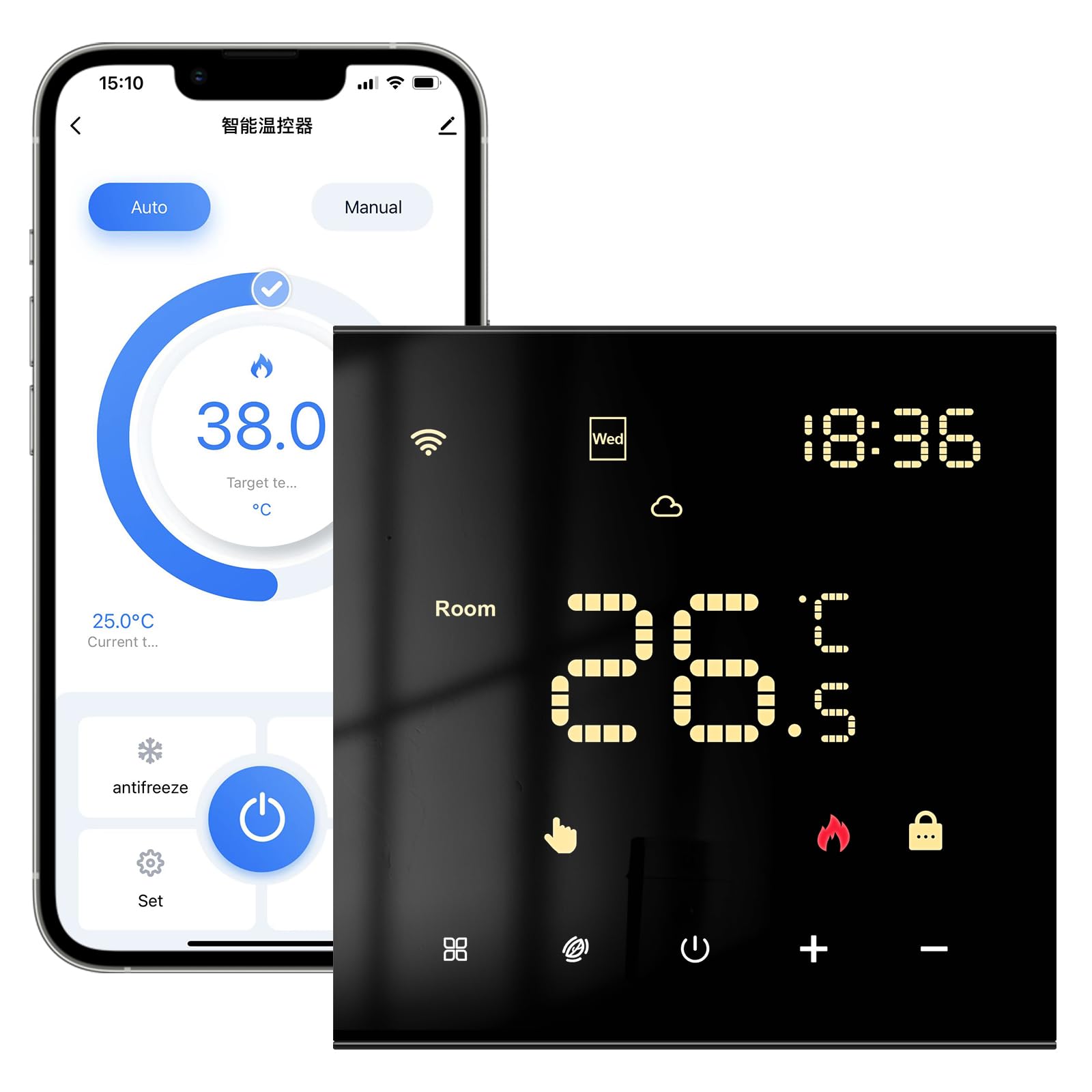 MIUCDA Smart Thermostat WLAN Digital Raumthermostat Programmierbarer Heizungsthermostat Kompatibel mit Alexa, Google Home für 3A Wasser Fußbodenheizung oder Gas Boiler Touch Thermostat - Schwarz