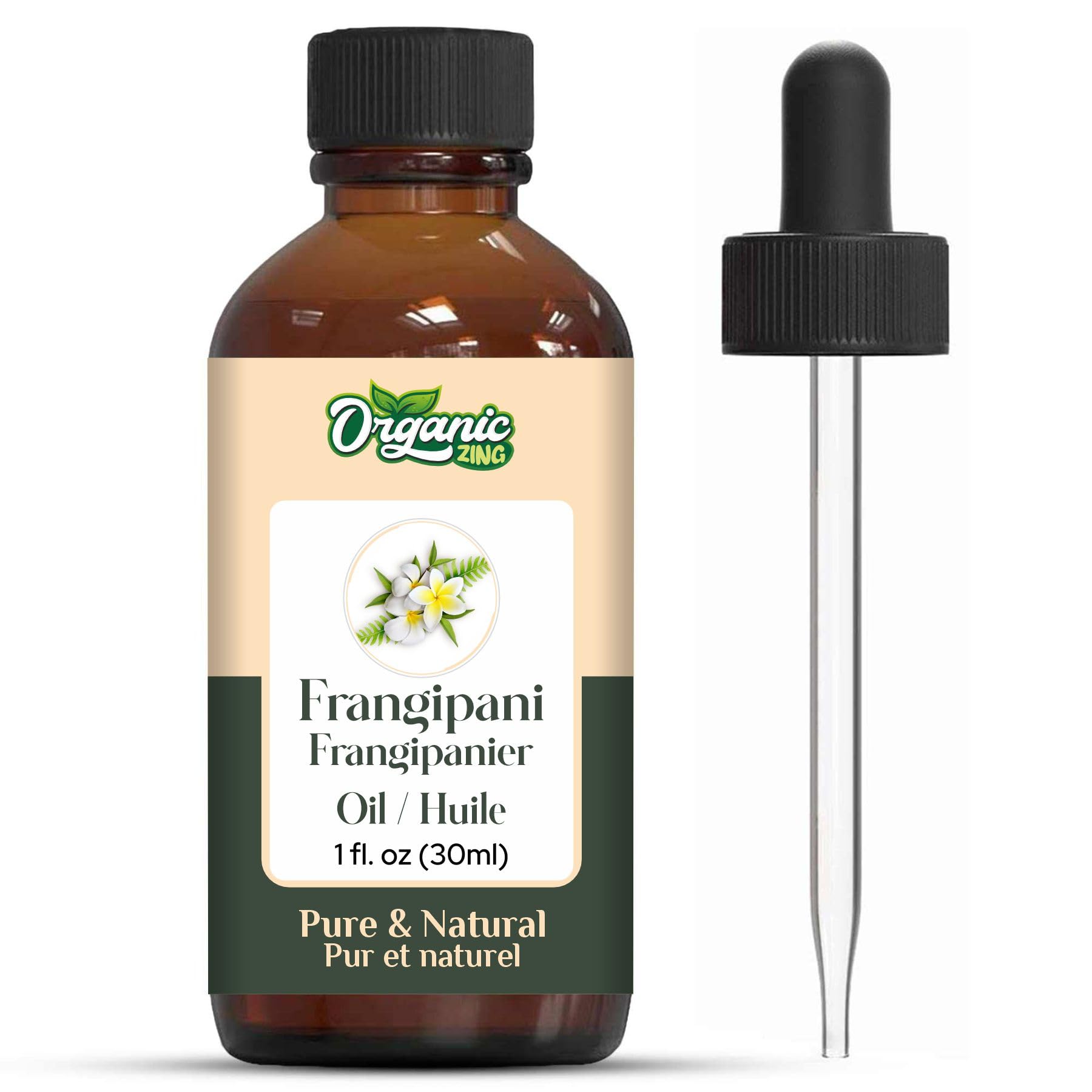 Organic Zing Frangipani (Plumeria alba) Oil | Pure and Natural Essential Oil for Skin Care, Massage, Aroma, Diffuser - 30ml/1.01fl oz