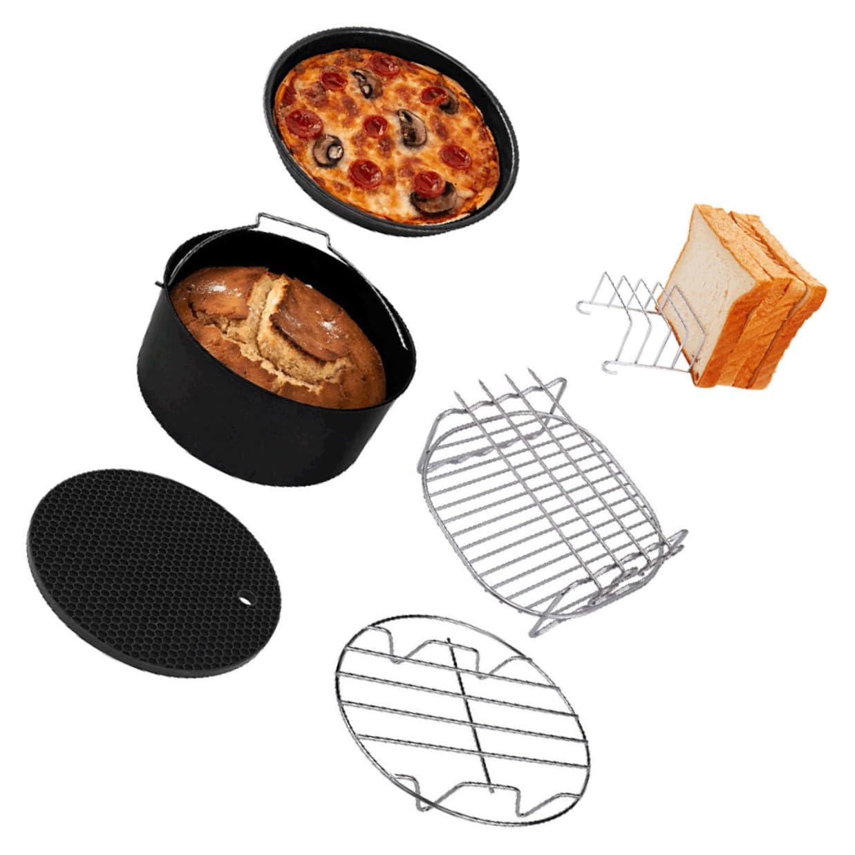 BESPORTBLE 6 Stück Teiliges Airfryer Zubehör Backformen aus Umweltfreundlichem Material Antihaftbeschichtete Kuchen Pizzakörbe Hitzebeständig Passend für Heißluftfritteusen