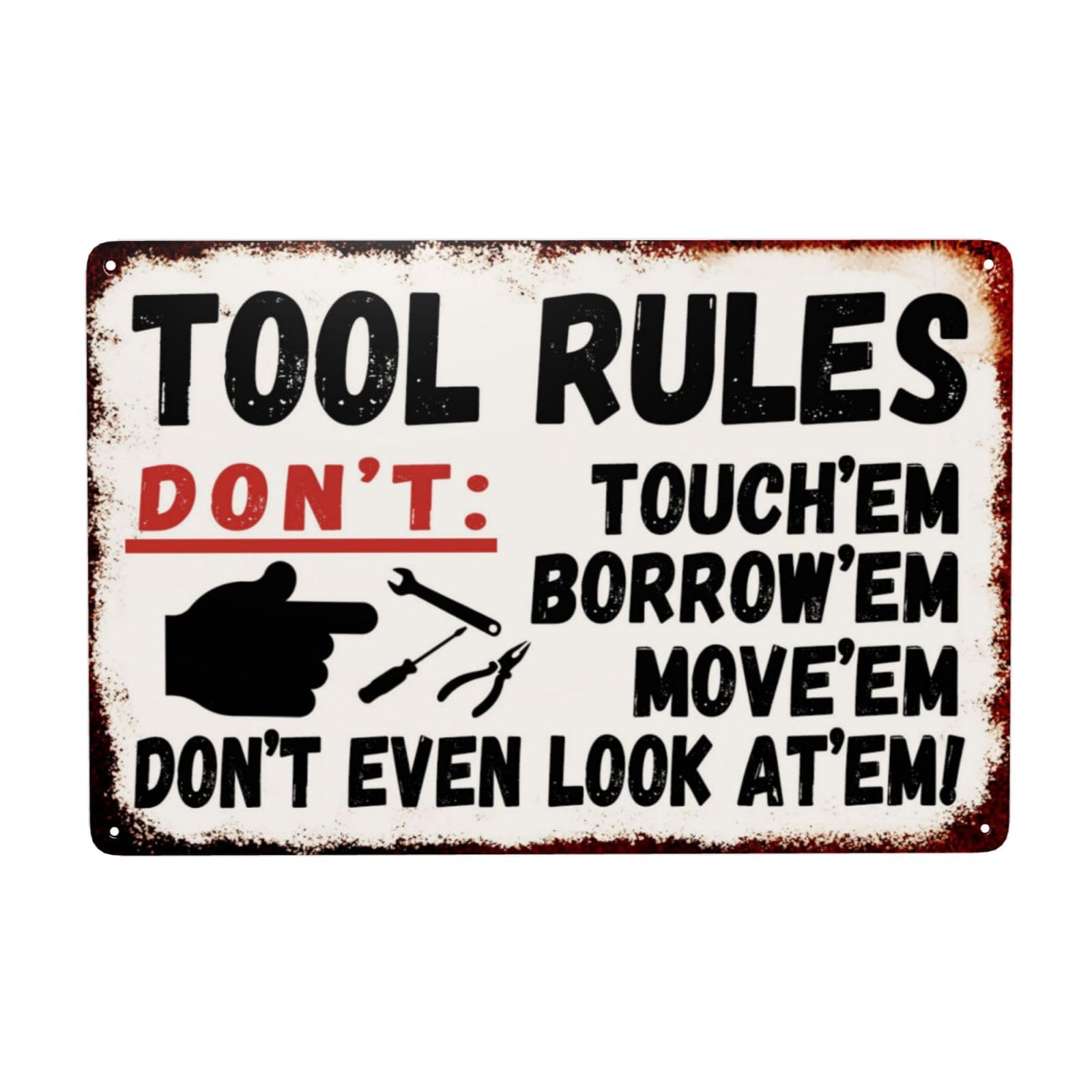 peiyeety Funny Metal Garage Signs Man Cave Wall Decor Tool Rules Tin Sign 12 X 8 Inch for Garage Coffee Wall Decor