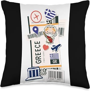 World Travel Ticket Gifts and Accessories Airport and Airline Tags-Boarding Pass of Greece Throw Pillow, 16x16, Multicolor