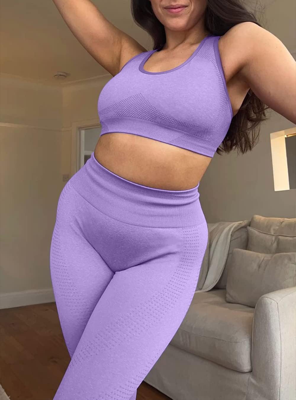 WodoWei Women 2 Piece Workout Outfits Sports Bra Seamless Leggings Yoga Gym Activewear Set - Image 4