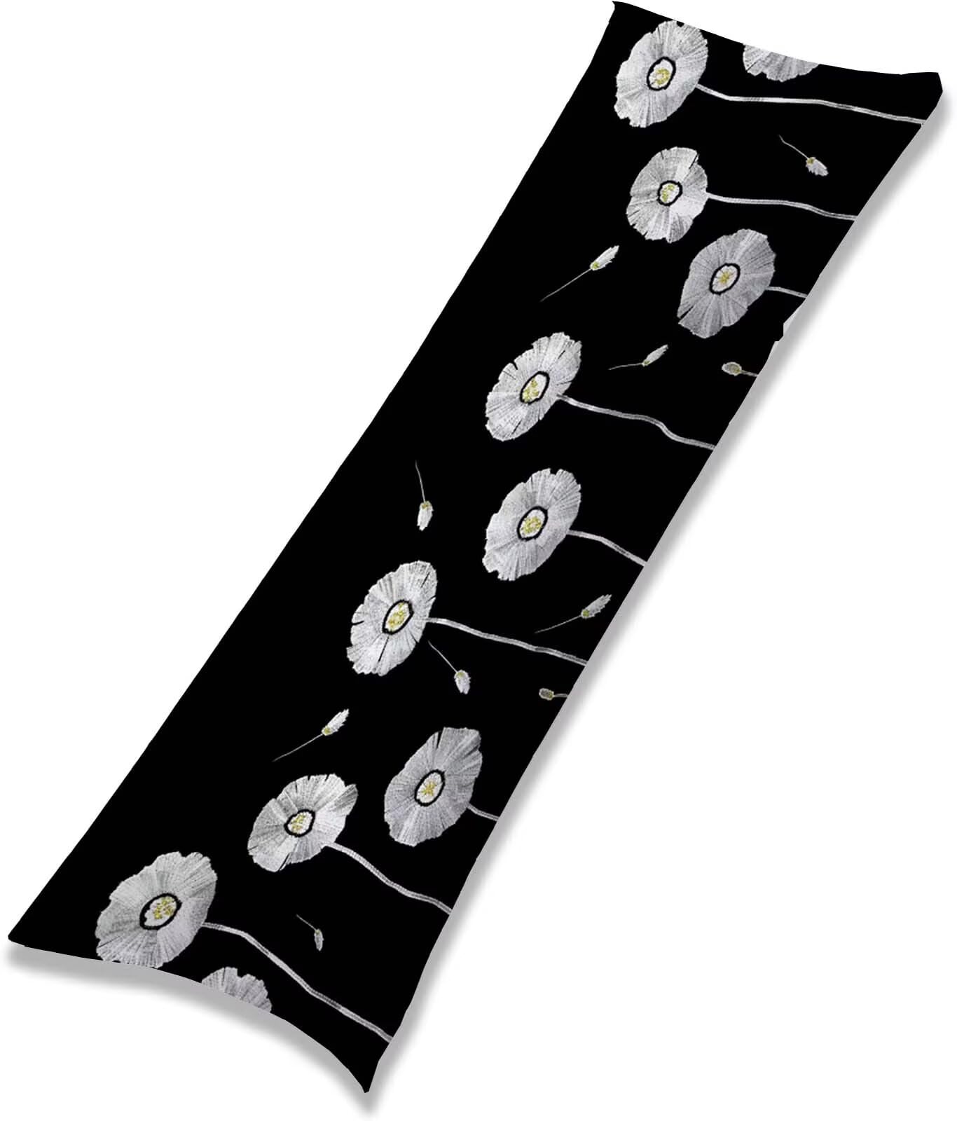 Nero-14 Federe Cuscino Letto 50 x 150 cm, Grande Cuscini per Divano Lino, | Doppia Faccia Stampa, Fiore-7 Fodera per Cuscino Decorativa, con Cerniera, Cuscino per Dormire Sul Fianco j-198