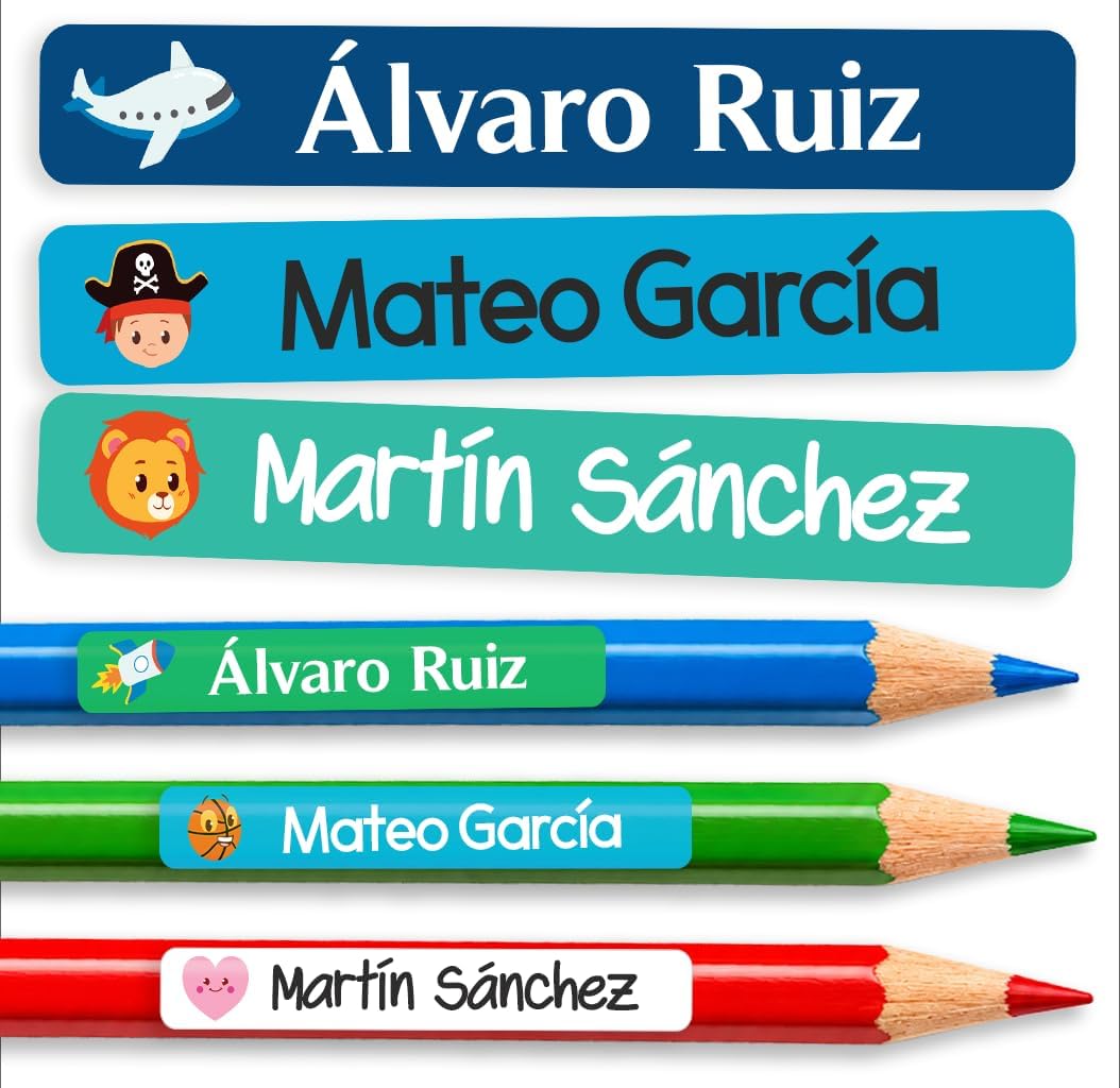 75 Etiquetas Para Lapices y Bolígrafos - Pegatinas Personalizadas Nombre - Etiquetas Adhesivas Personalizadas Resistentes al Agua - Etiquetas Escolares para Niños (AZUL)