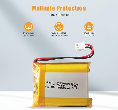 Miniatura 5 de Batería de polímero de litio KBT 3.8V 2500mAh 123545 Baterías de repuesto de iones de litio recargables Lipo con conector JST para Ar duino NodeMCU