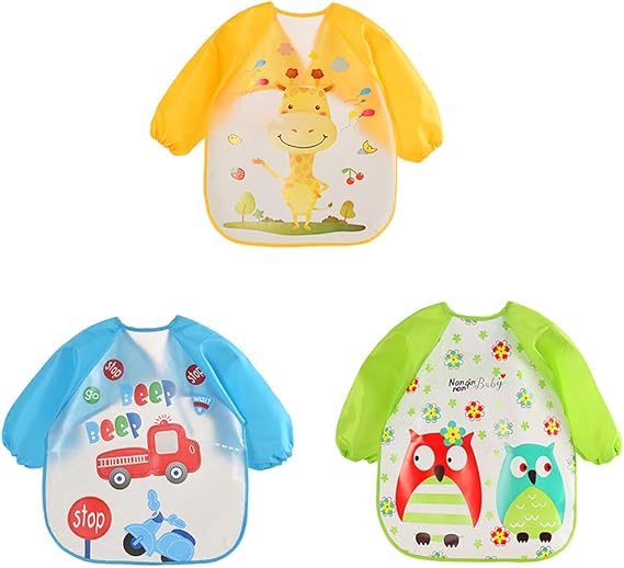 Wanyangg Bavoir Bebe Avec Manches 3 Pack Bebe Bavoirs Impermeable Etanche A Manches Longues Dessin Anime Animal Bavette Tablier D Alimentation Peinture Pour Les Enfants De 6 Mois A 3 Ans Fset3 Amazon Fr