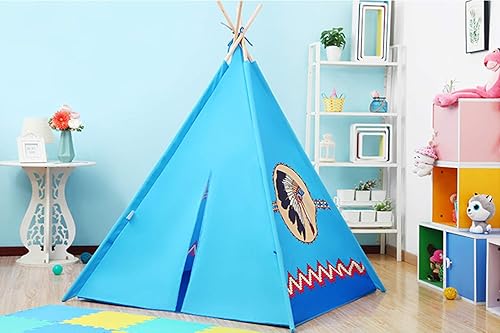 Vista 2 de POCO DIVO Apache - Tienda de campaña de tipi turquesa para niños, casa de juegos de interior, castillo de juguete para jugar al aire libre, tipi
