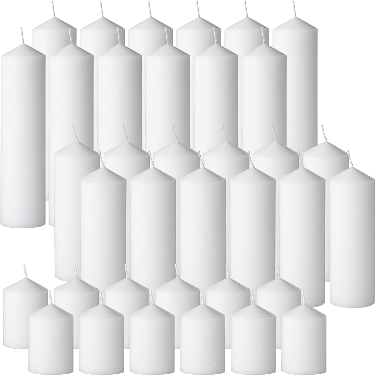 36PC White Pillar Candles Bulk 2 in x 3, 6, 8 Inch Long Burning Wax Pillar Candles Unscented Smokeless Dripless for Wedding Centerpieces Spa Lantern Fireplace Home Christmas Thanksgiving Party Decor