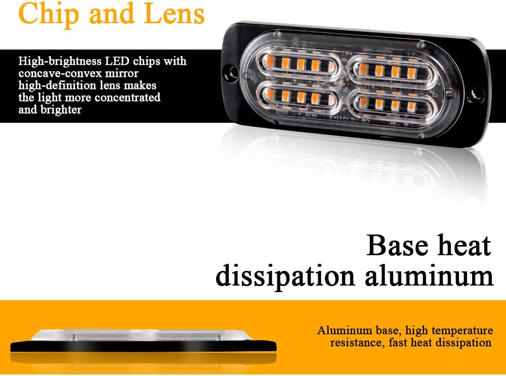 Teguangmei 8PCS Strobe Lights for Truck 12-24V 20 LED Slim Surface Mount Emergency Flashing Lights for Vehicles for Car Truck Vehicle SUV ATV, Caution Hazard Warning Light IP68 Waterproof (Amber)