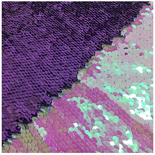 Iridescent White Lavender Reversible Sequin Fabric Mermaid Glitz Flip Up Fabric For Clothing/Handbag/Bikini/Cushion Cover/Wedding Backdrop-0.5Yards #TOP7