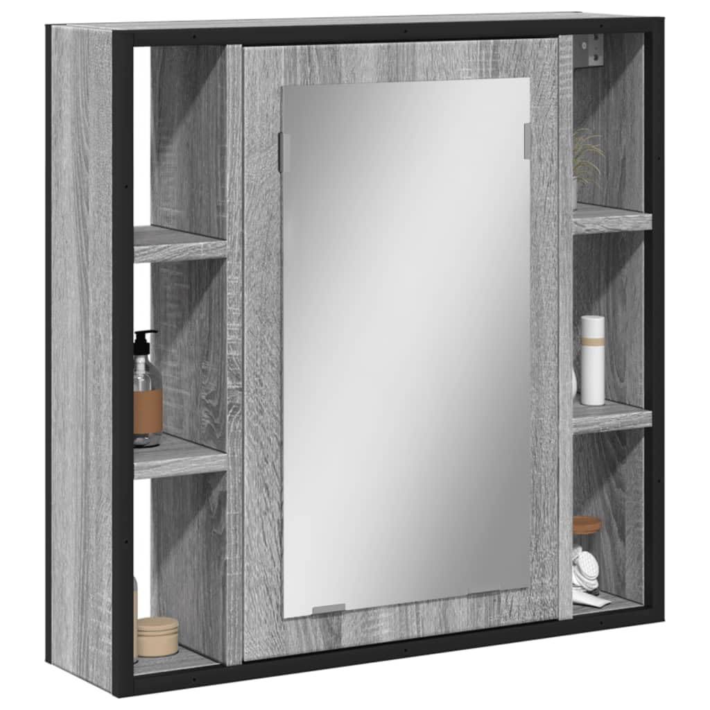 SYDE Armario Baño con Espejo Madera Gris Sonoma 60x16x60 cm | Montaje En Pared, Contrachapado Resistente A Humedad, Almacenaje Organizado, Imagen Nitida