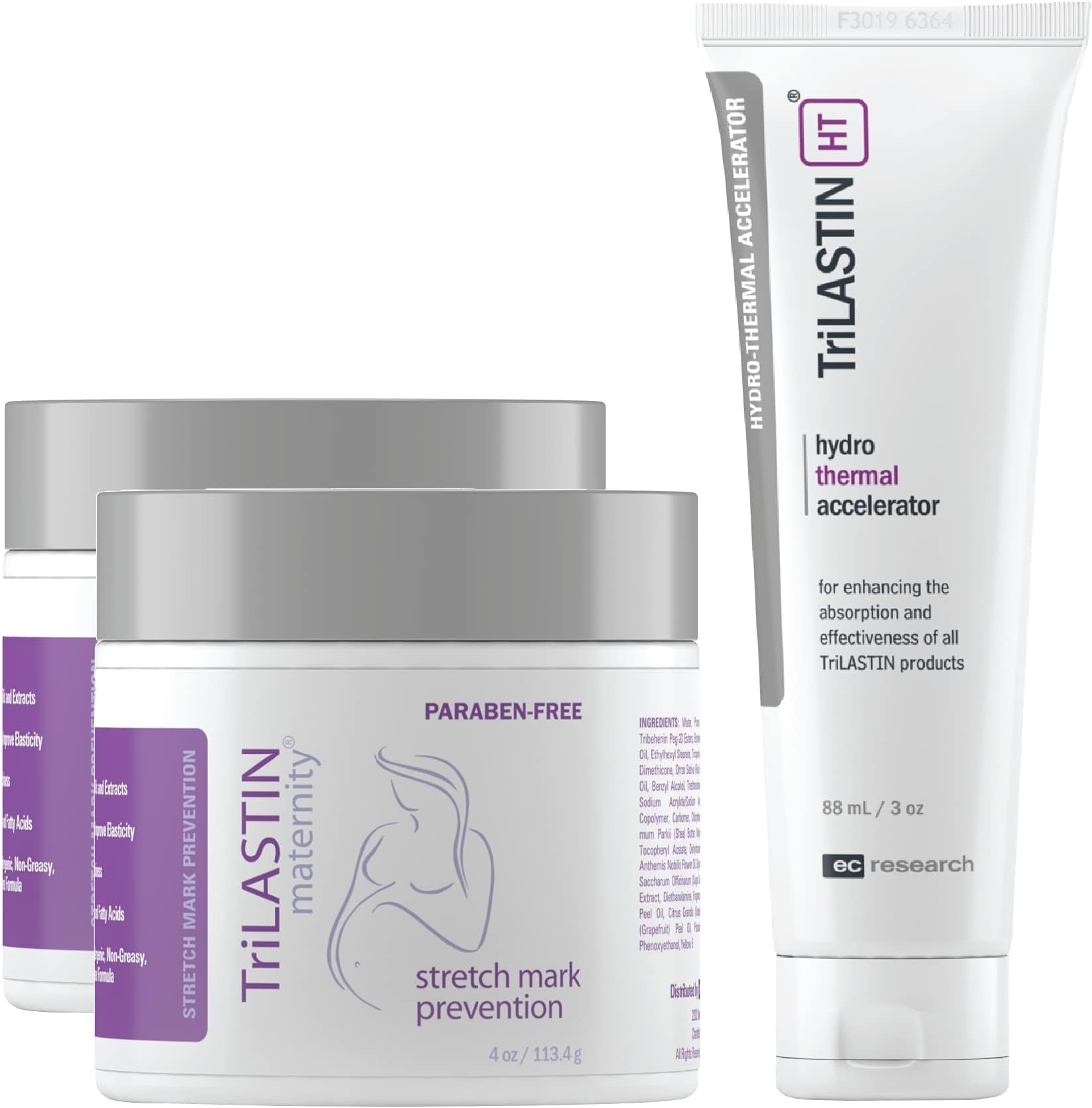 TriLASTIN Maternity Stretch Mark Prevention Cream (4oz) Bundle with Hydro-Thermal Accelerator (3oz) | Pregnancy Must-Have | Safe and Hypoallergenic Gift for First-time Moms | 2 Month Supply