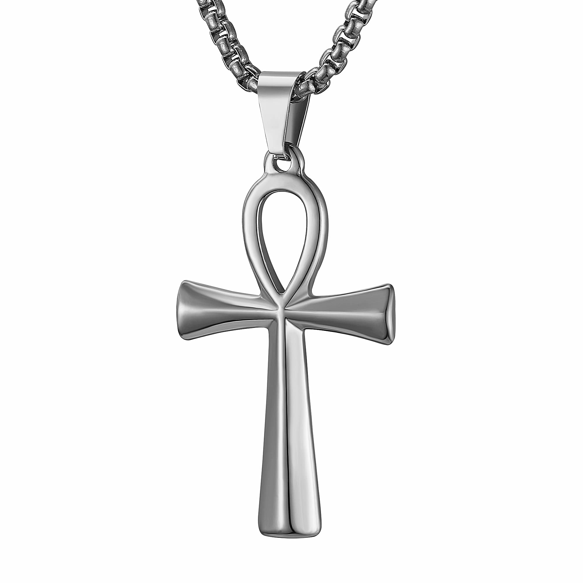 STWTRMen's Stainless Steel Coptic Ankh Cross Religious Pendant Necklace