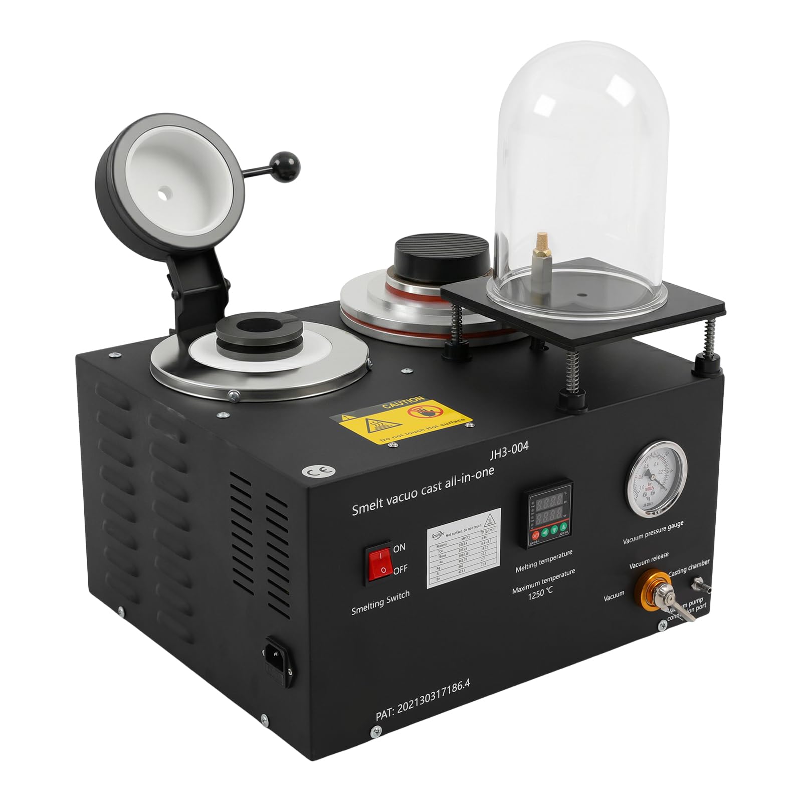 Schmelzofen 2kg, Elektrischer Goldschmelzofen 1500W 220V EU, Vakuumguss- und Schmelzmaschine mit digitaler Anzeige, Hochtemperatur Gusswerkzeug für Edelmetall und Schmuckherstellung