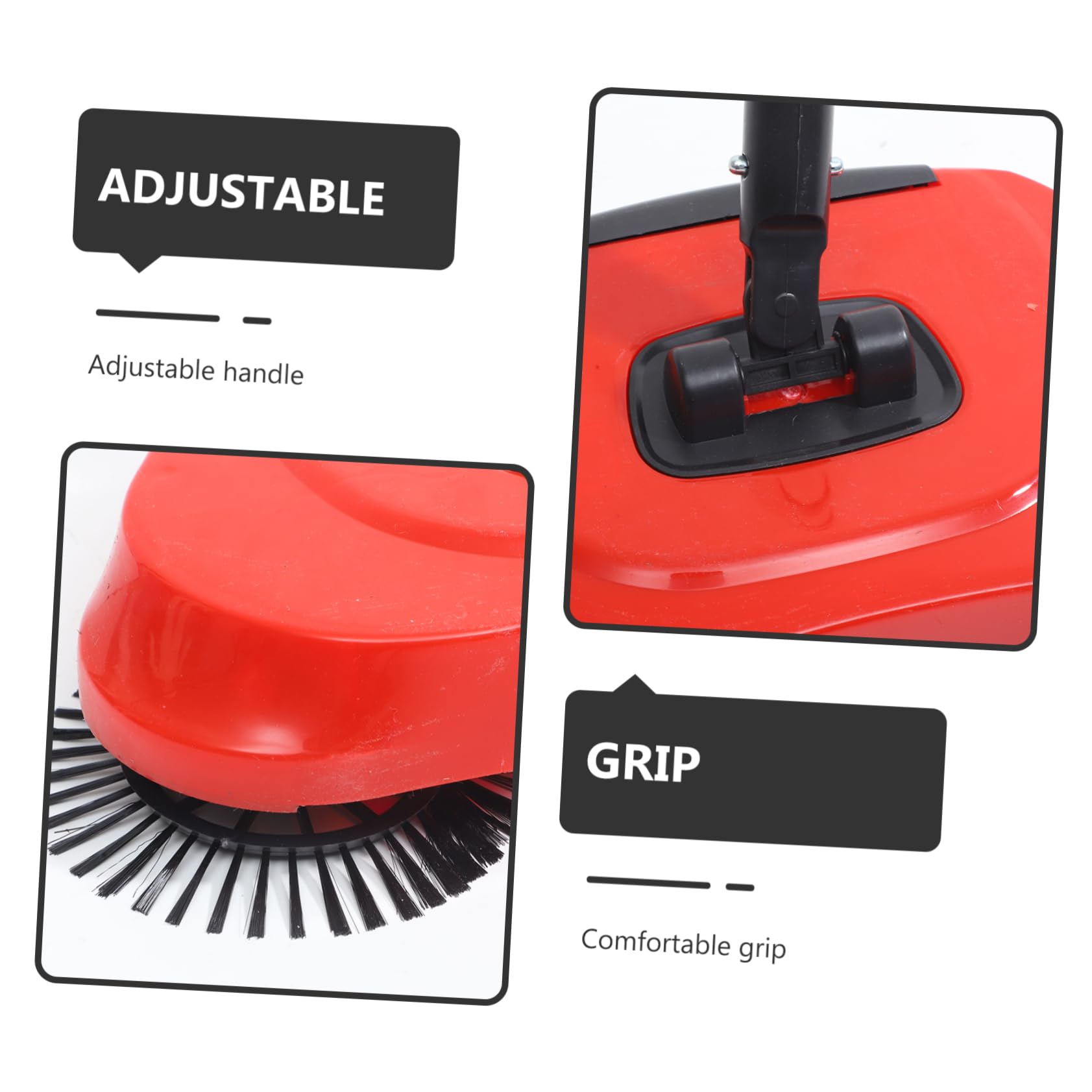 POPETPOP Rote Handkehrmaschine 3-in-1 mit 360° Drehung für Hartböden