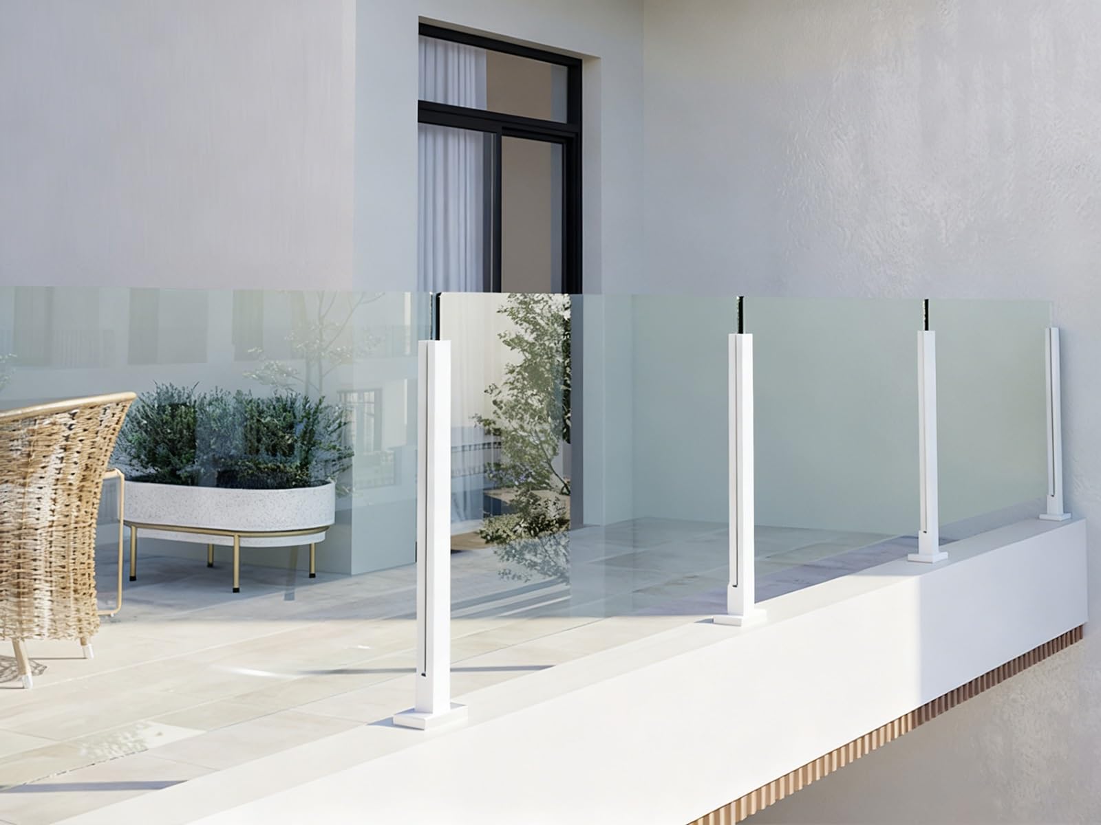 Balustrade en verre trempé avec poteaux sécurisés pour balcon et escalier domestique