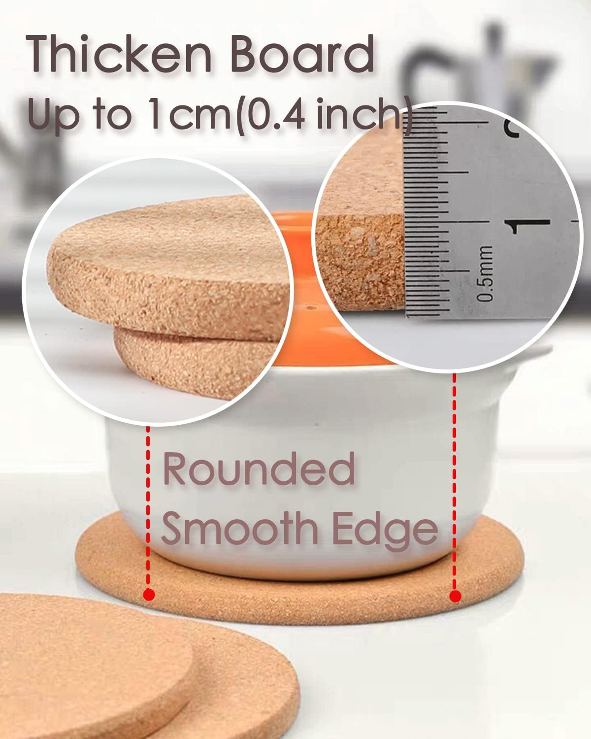 4 Pack 8 Inch High Density Thick Cork Trivets for Hot Dishes and Hot Pots & 8 Pcs Cork Coasters for Drinks, Square Extra Thick Absorbent Cork Coaster Sets