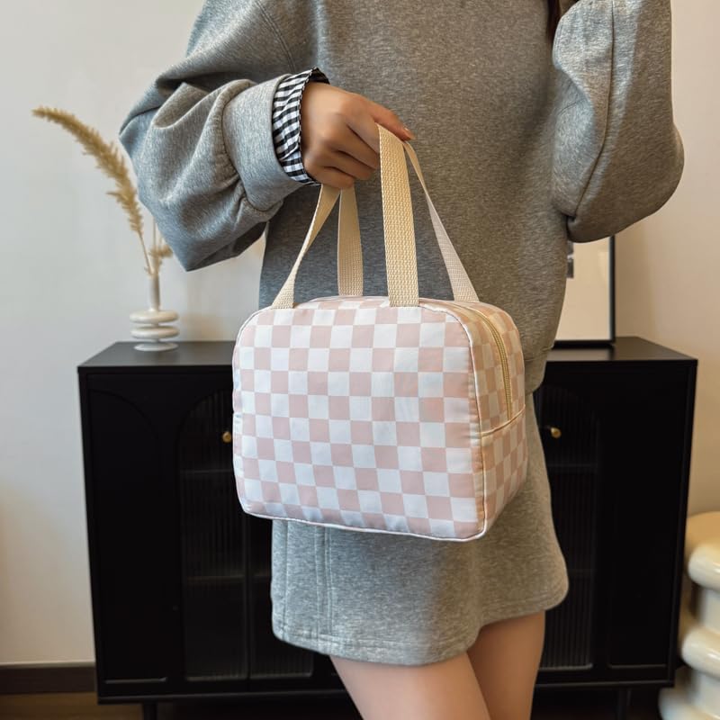 Checkered Backpacks Schoolbag set Bookbags Laptop Bags for Women Travel Daypacks (Beige)4