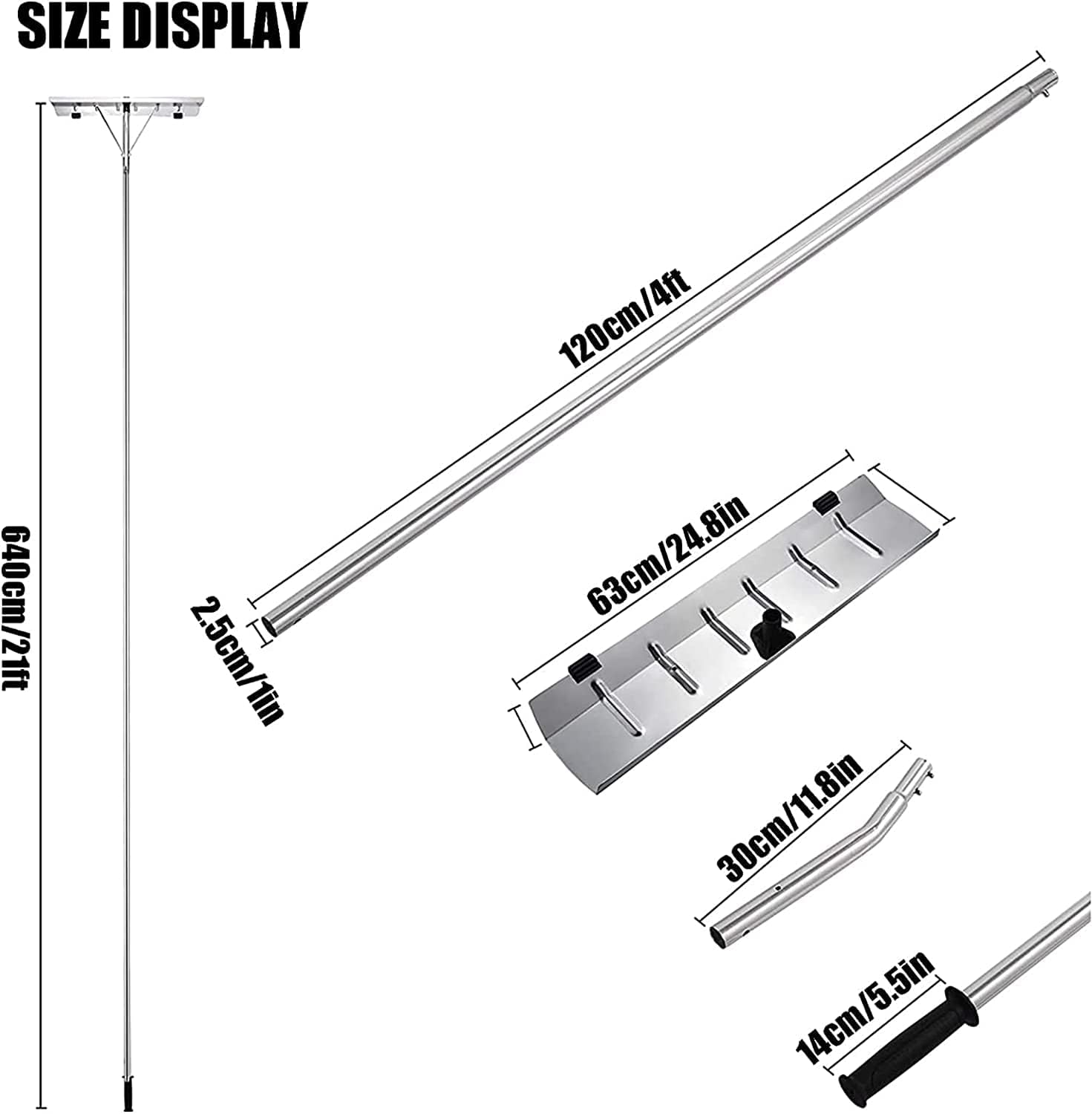 Snow Rake Roof Snow Rake Removal Tool, Traditional Snow Roof Rake for Roof Snow Removal, Aluminum Snow Roof Rake, Suitable for Removing Snow, Wet Leaves, Dribs