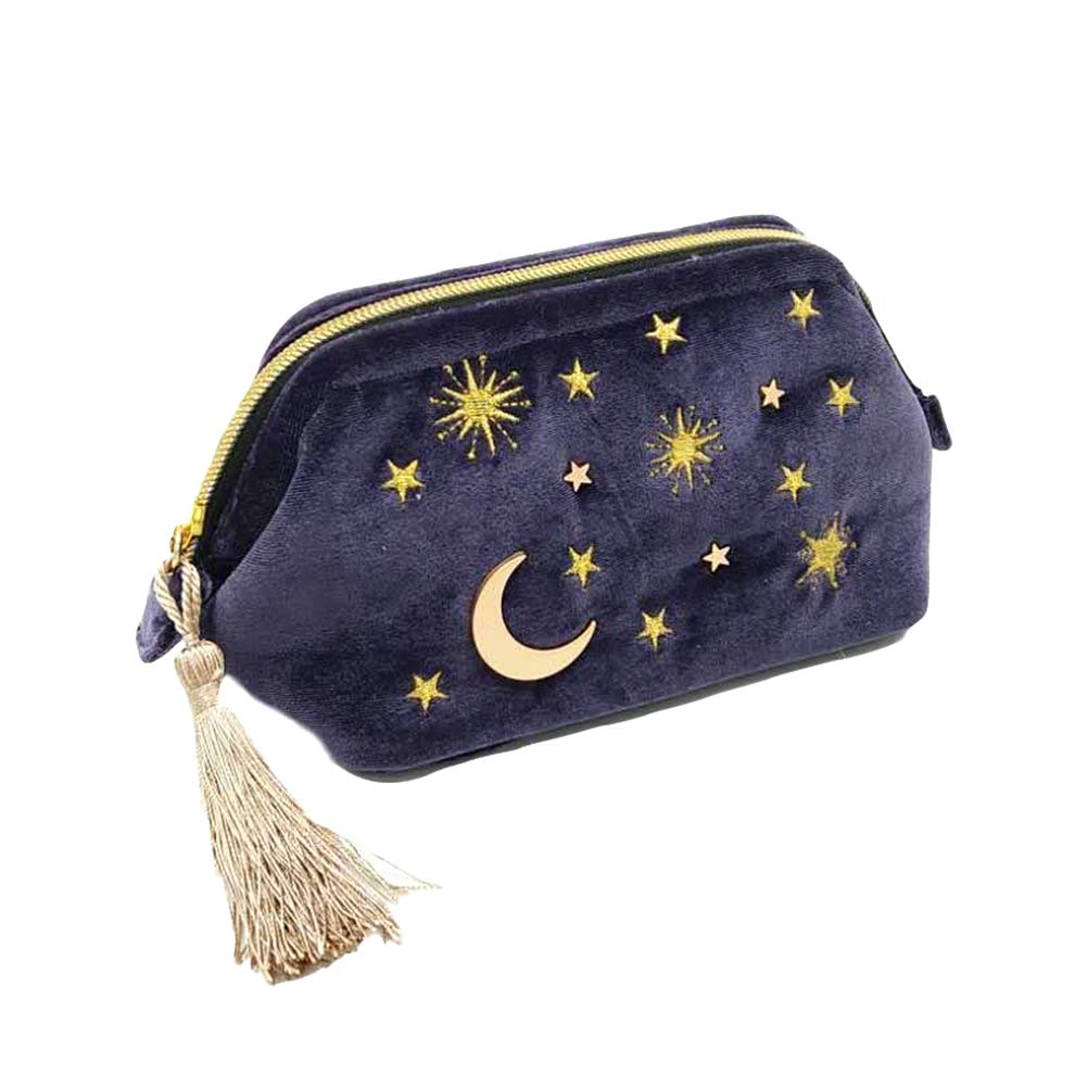 Amazon | Ladruph 化粧ポーチ ベルベット ネイビー 月 星 太陽 星空 