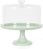 Martha Stewart Highbrook 10-Inch Jadeite Cake Stand with Glass Dome - Vintage Milk Glass Pedestal for Cakes, Pastries & Desserts