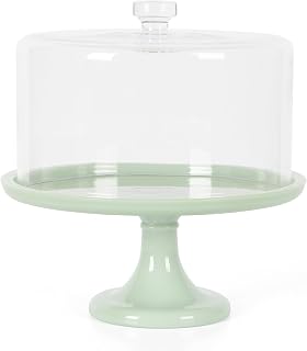 Martha Stewart Highbrook 10-Inch Jadeite Cake Stand with Glass Dome - Vintage Milk Glass Pedestal for Cakes up to 8.5"
