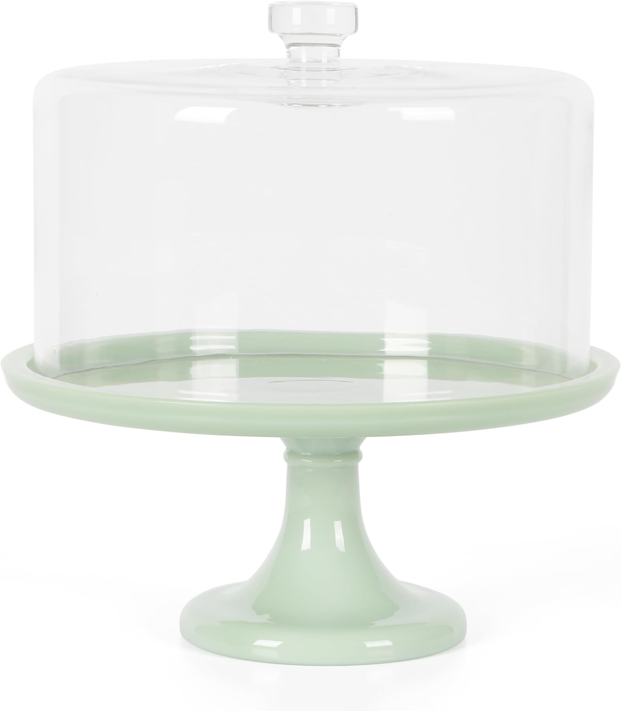 Martha Stewart Highbrook 10-Inch Jadeite Cake Stand with Glass Dome – Vintage-Style Pedestal Dessert Plate for Cakes (up to 8.5") and Pastries, Decorative Covered Serving Platter