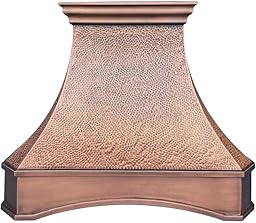 CT Copper Tailor Copper Vent Hood Wall Mount,36.5'' W,48''H, 600 CFM Exhaust Fan,Stainless Steel Vent,LED Light,Dishwasher-Safe Baffle Filters,Medium Patina,VH26-3SH