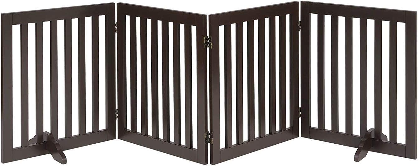 unipawsFlat Wooden 4 Panel Dog Gate Espresso Freestanding, 20"-80" W X 24" H