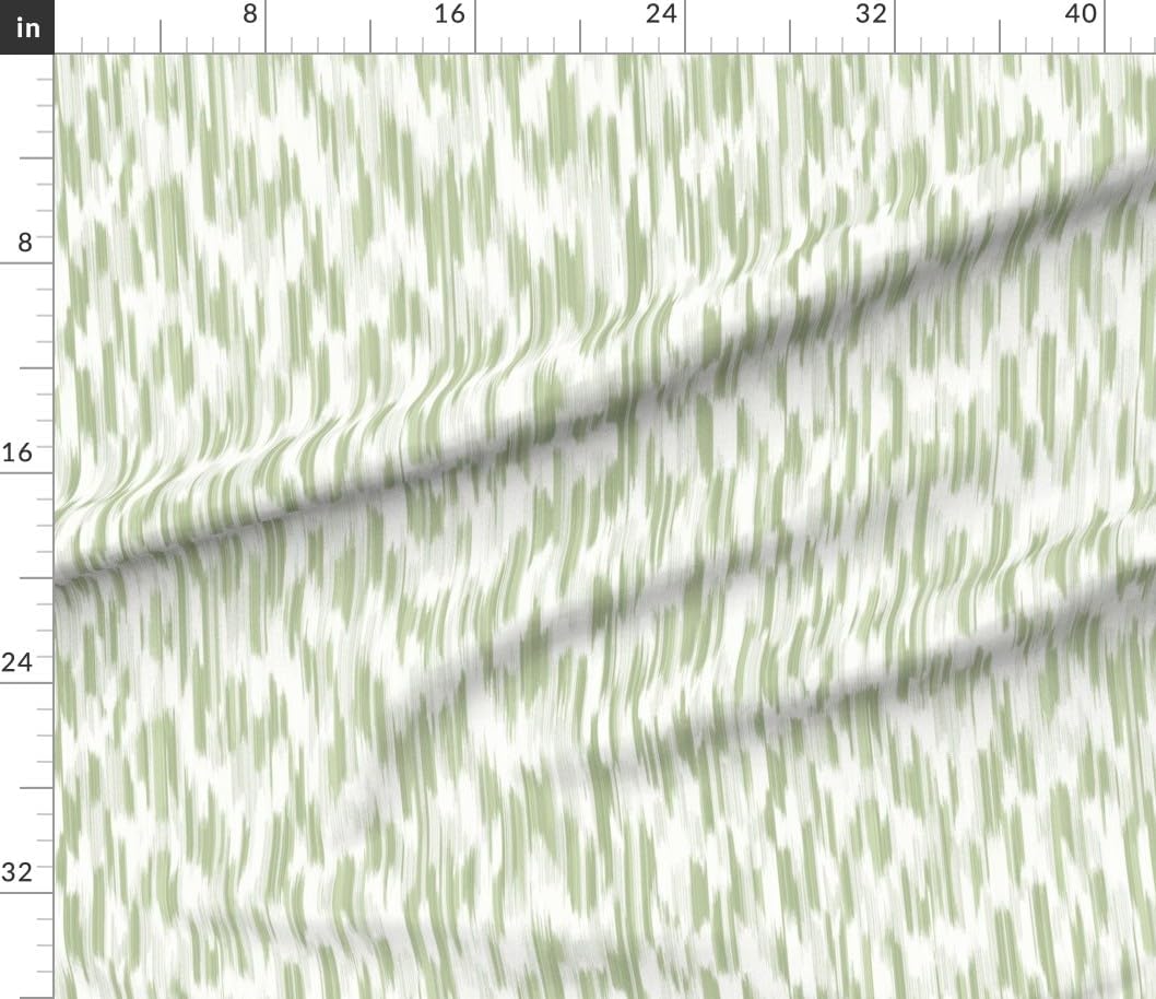 Spoonflower Fabric - Green Ikat Modern Spring Modern Farmhouse Cottagecore Simple Lines Printed on Petal Cotton Fabric Fat Quarter - Sewing Quilting Apparel Crafts Decor